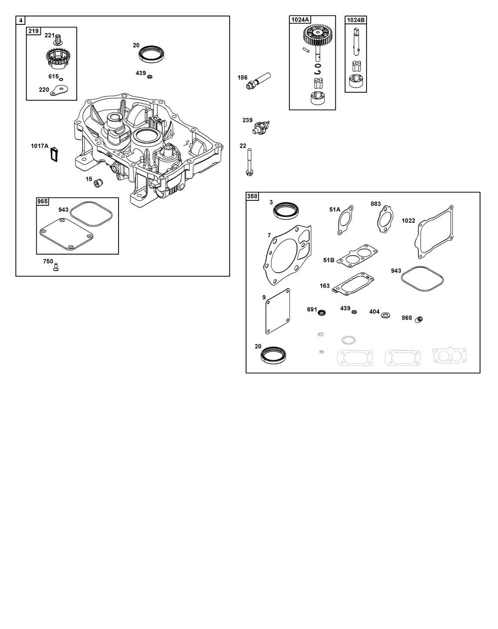 Crankcase Cover/Sump Group Diagram and Parts List for 543777-3224-J1 400000 - 699999 Briggs and Stratton Engine
